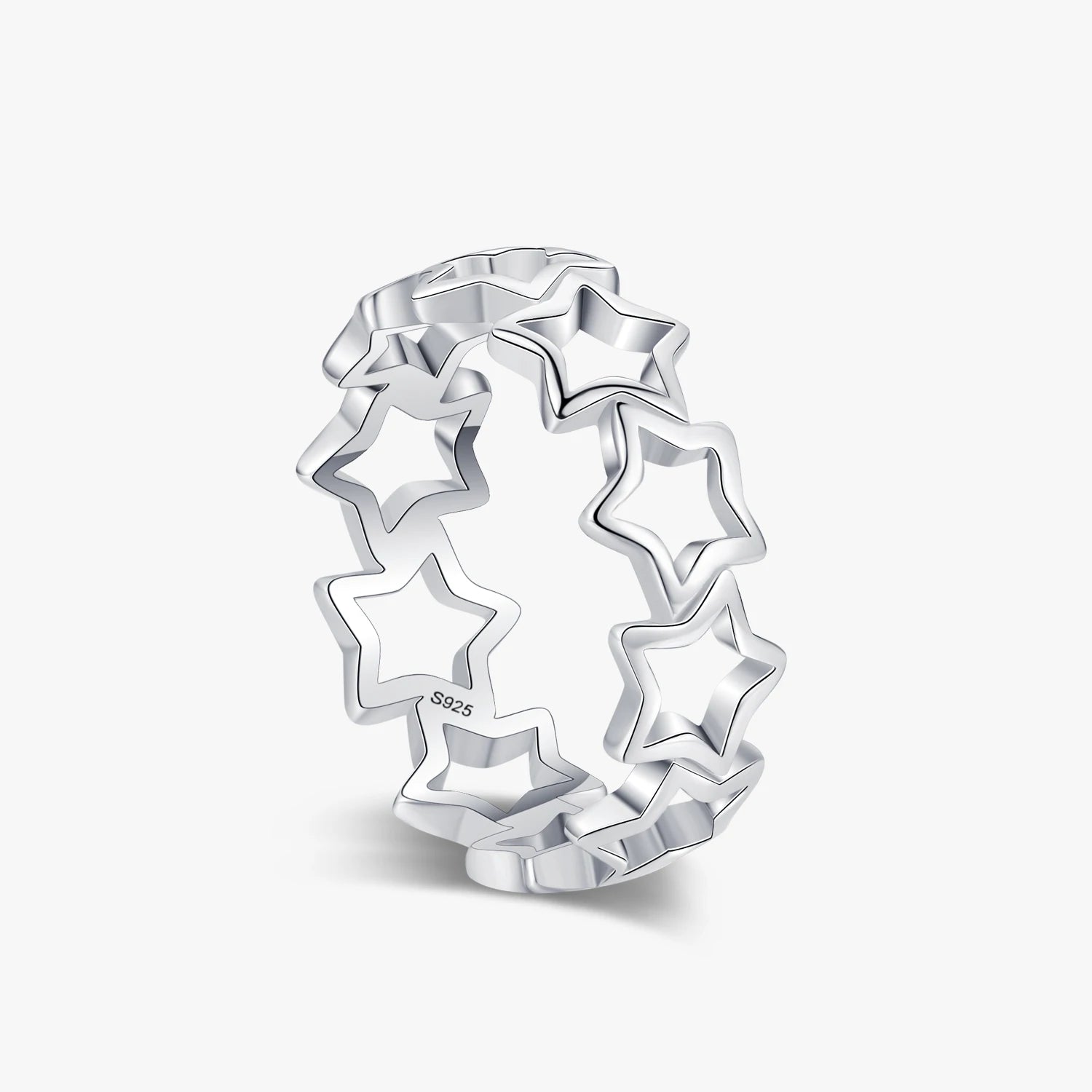 Ailmay Simple Hollow Star Real 925 Sterling Silver Rings for Women Girls Fine Design Ring Statement Jewelry Party Gift