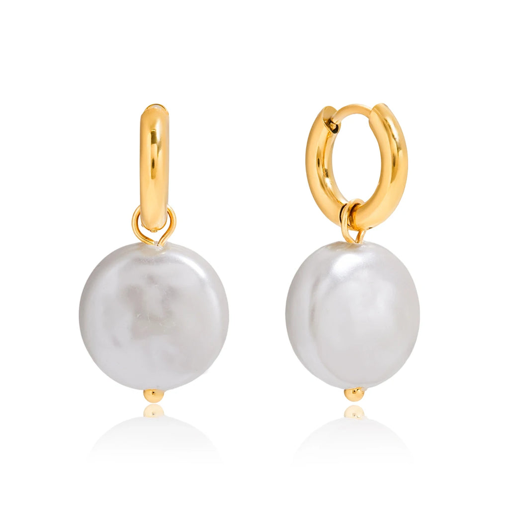 Glass Pearl Smooth Hoop Huggie Earrings