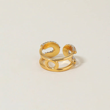 J&D Designer Inspired Women Open Paperclip Ring White Crystal Rhinestones Adjustable Ring 18K Gold Minimalist StackableJewelry