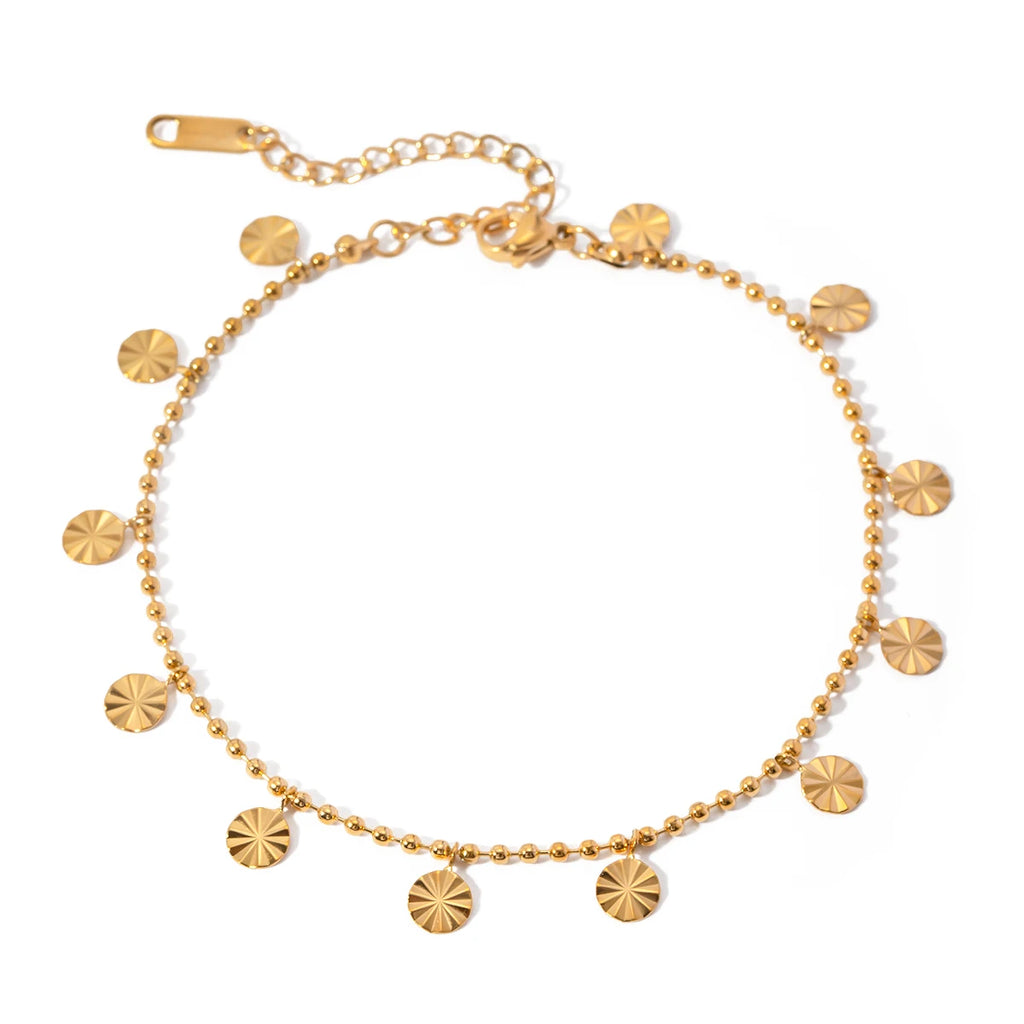 J&D Exquisite Women Jewelry Stainless Steel Gold Plated Anklet Petal Flakes Pendant Ball Bead Anklets