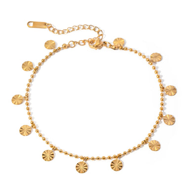 J&D Exquisite Women Jewelry Stainless Steel Gold Plated Anklet Petal Flakes Pendant Ball Bead Anklets
