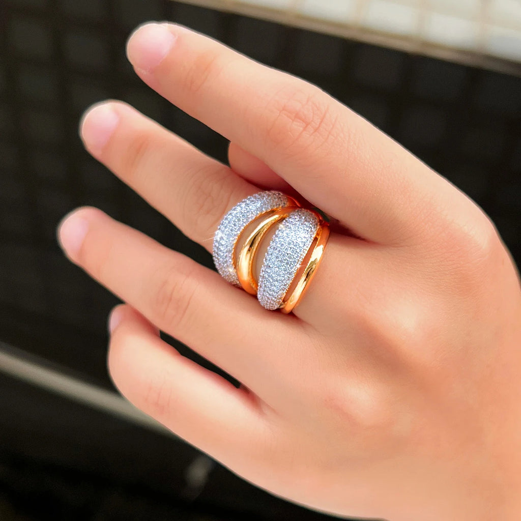 14k Gold Plated Micro Paved Cubic Zirconia  Adjustable Ring - Kimiko