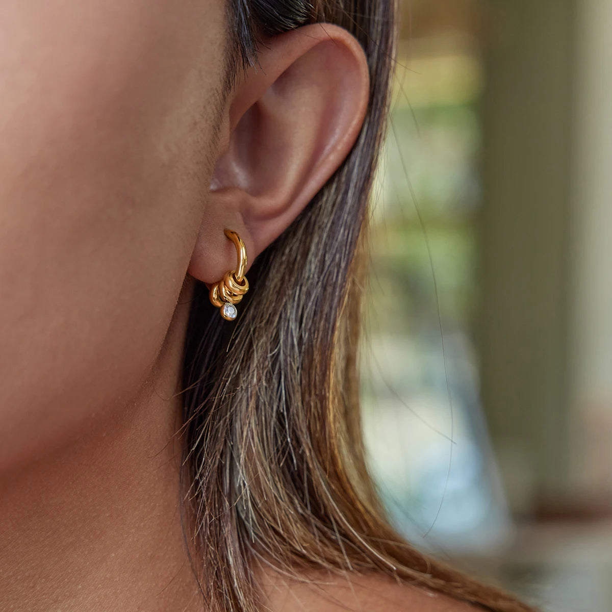 Zircon Pendant Hoop Earring