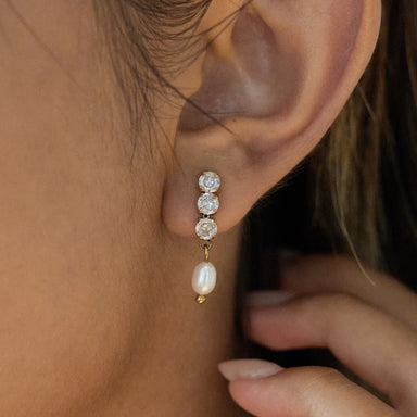 CZ Oval Freshwater Pearl Earrings