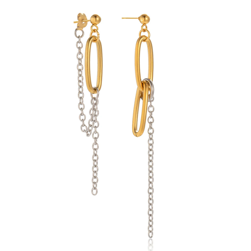 Two Tone Chain Tassel Earrings