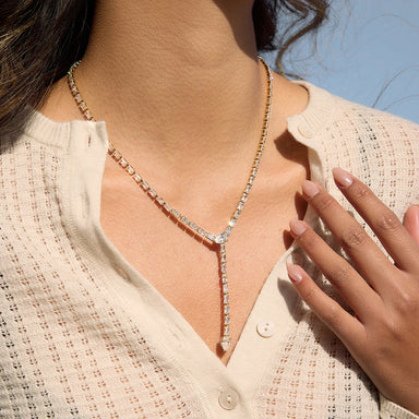 J&D 18K Gold Plate Stainless Steel Necklace Trendy Classic White Zircon Y Chain Snake Pendant Necklace