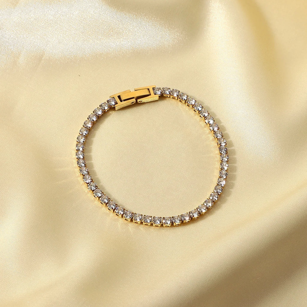 Trendy 14k Gold Plated Full Zircon Plated Claw Setting  Stainless Steel Bracelets for Ladies Gift