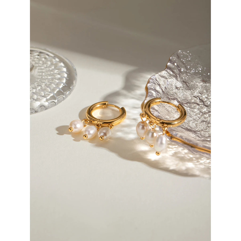 Three Freshwater Pearl Hoop Earring
