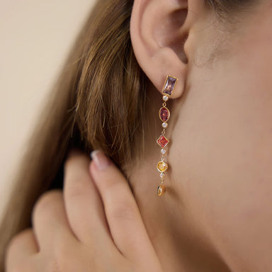 J&D Jewelry Asymmetric AB Colorful Geometric Zirconia Tassel Earrings Gold Plated Stainless Steel Waterproof Jewelry for Women