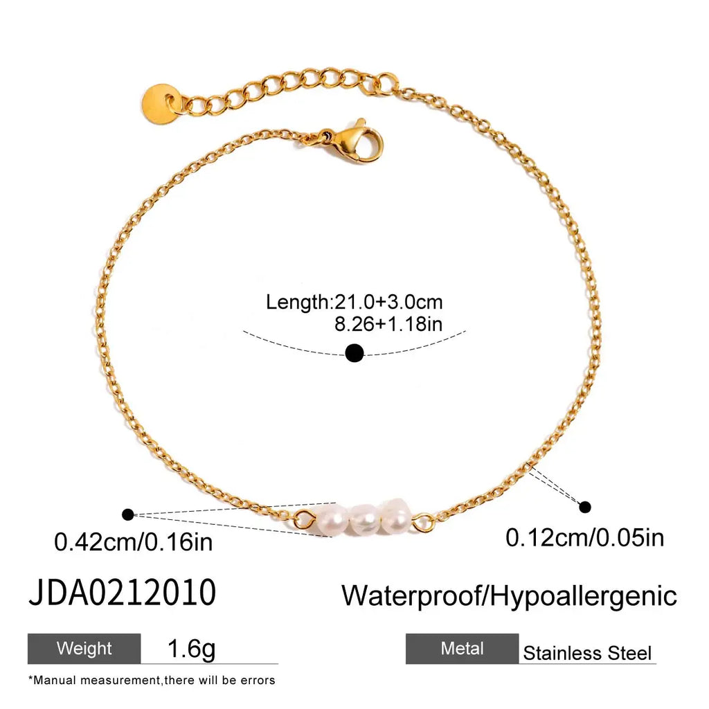 J&D 18K PVD Gold Plating  Stainless Steel Fine Chain Beach Jewelry Seashell  Charm Freshwater Pearl Anklet