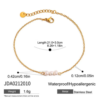 J&D 18K PVD Gold Plating  Stainless Steel Fine Chain Beach Jewelry Seashell  Charm Freshwater Pearl Anklet