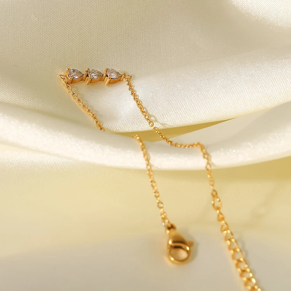 Dainty 18K Gold Plated Stainless Steel Fine Charm Mulit Cubic Zirconia Water Drop Pendant Bracelet for Women