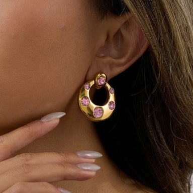 White Pink Zircon Stud Earrings