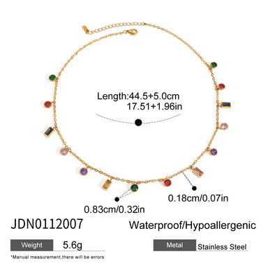 J&D 18K Gold Plated Stainless Steel Durable Chain Necklace with Multi-Color Crystal Zircon Pendant Hypoallergenic Jewelry Gift