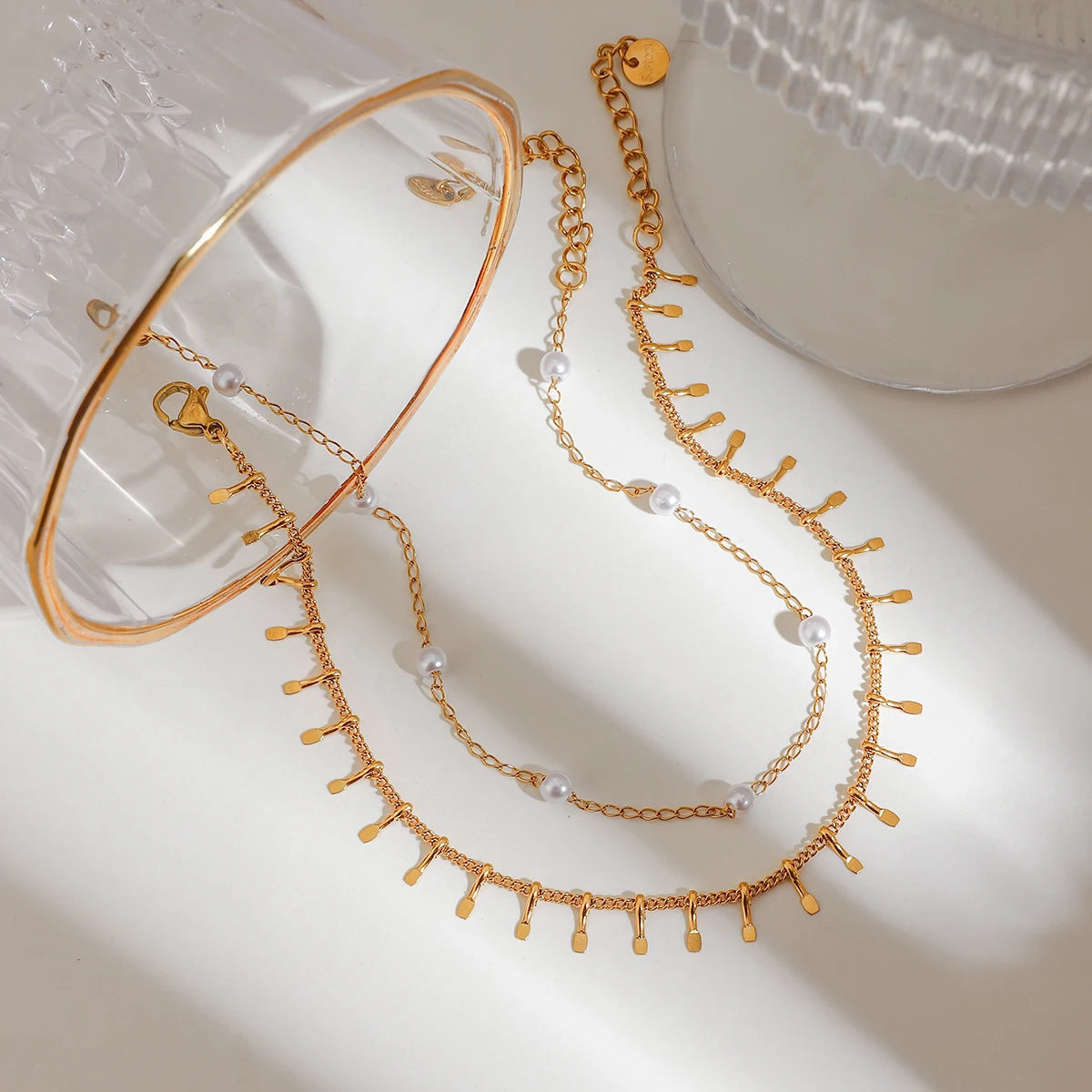 J&D New Arrival Stainless Steel Ocean Jewelry Vacation Style Chain Natural Freshwater Pearl Anklet