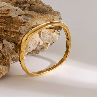 J&D 18K Gold Plated Stainless Steel Bracelet Jewelry Smooth Surface Clasp Square Medieval Bangle