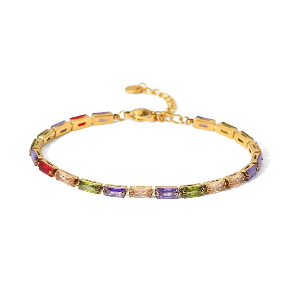 18k Gold Plated Mixed Color  Cubic Zirconia Stainless Steel  Gemstone Bracelets Women Jewelry