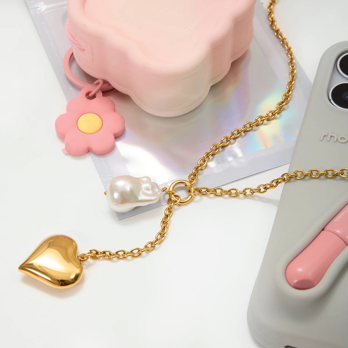 Heart Pendant Glass Pearl Pendant Tassel Y Chain