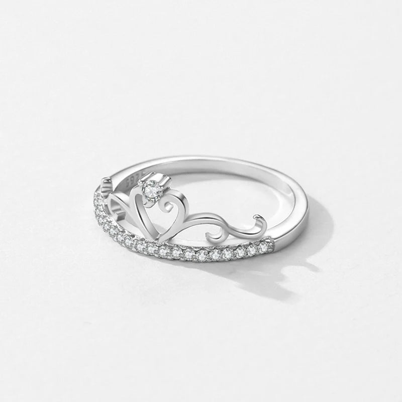 Ailmay New 100% 925 Sterling Silver Fashion Elegant Clear CZ Crown Finger Ring for Women Wedding Accessories Fine Jewelry Gift