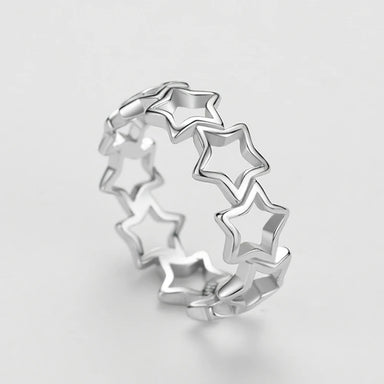 Ailmay Simple Hollow Star Real 925 Sterling Silver Rings for Women Girls Fine Design Ring Statement Jewelry Party Gift