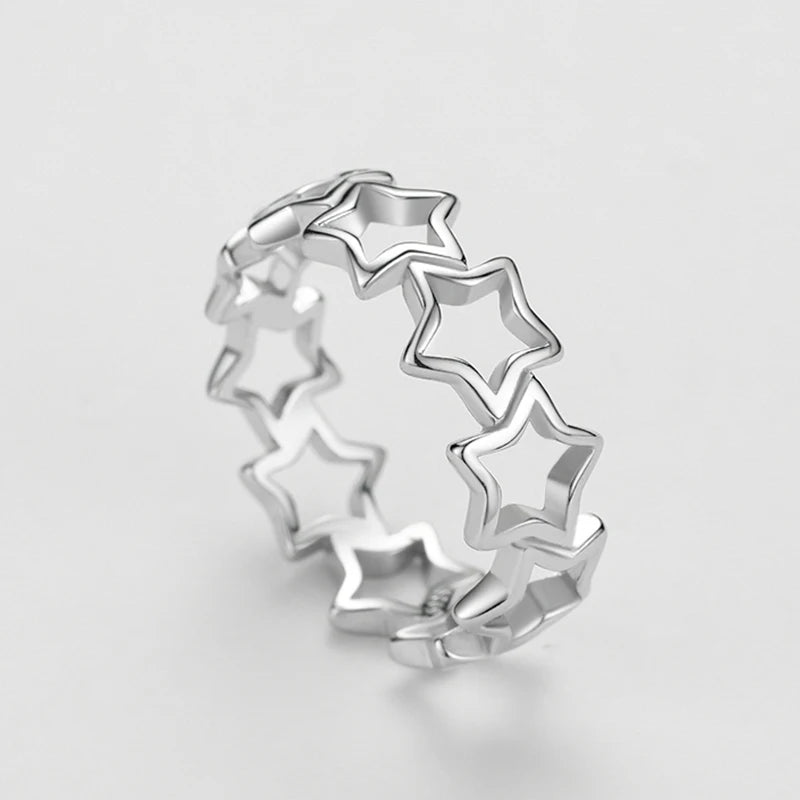 Ailmay Simple Hollow Star Real 925 Sterling Silver Rings for Women Girls Fine Design Ring Statement Jewelry Party Gift