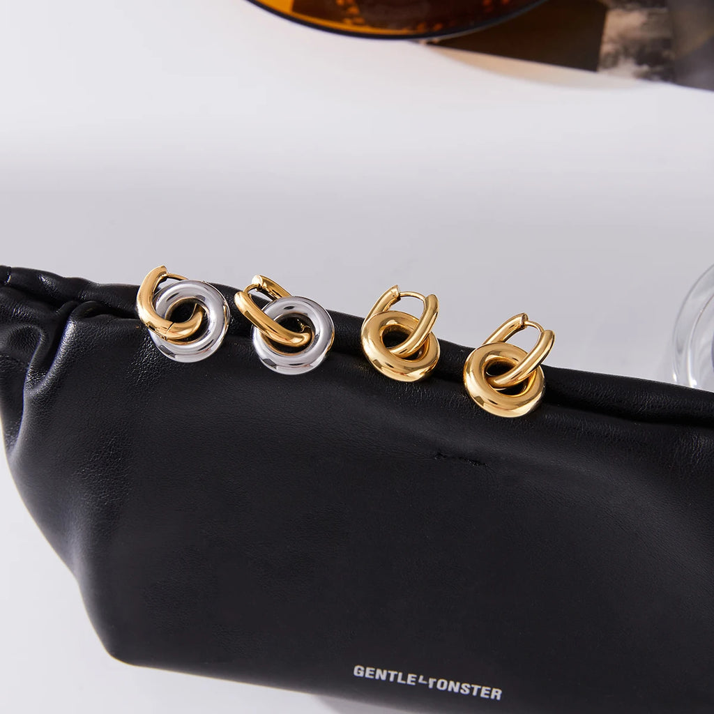 Two Tone Smooth Double Circle Earrings