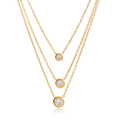 White Zircon Pendant O-Chain Three-Layer Necklace