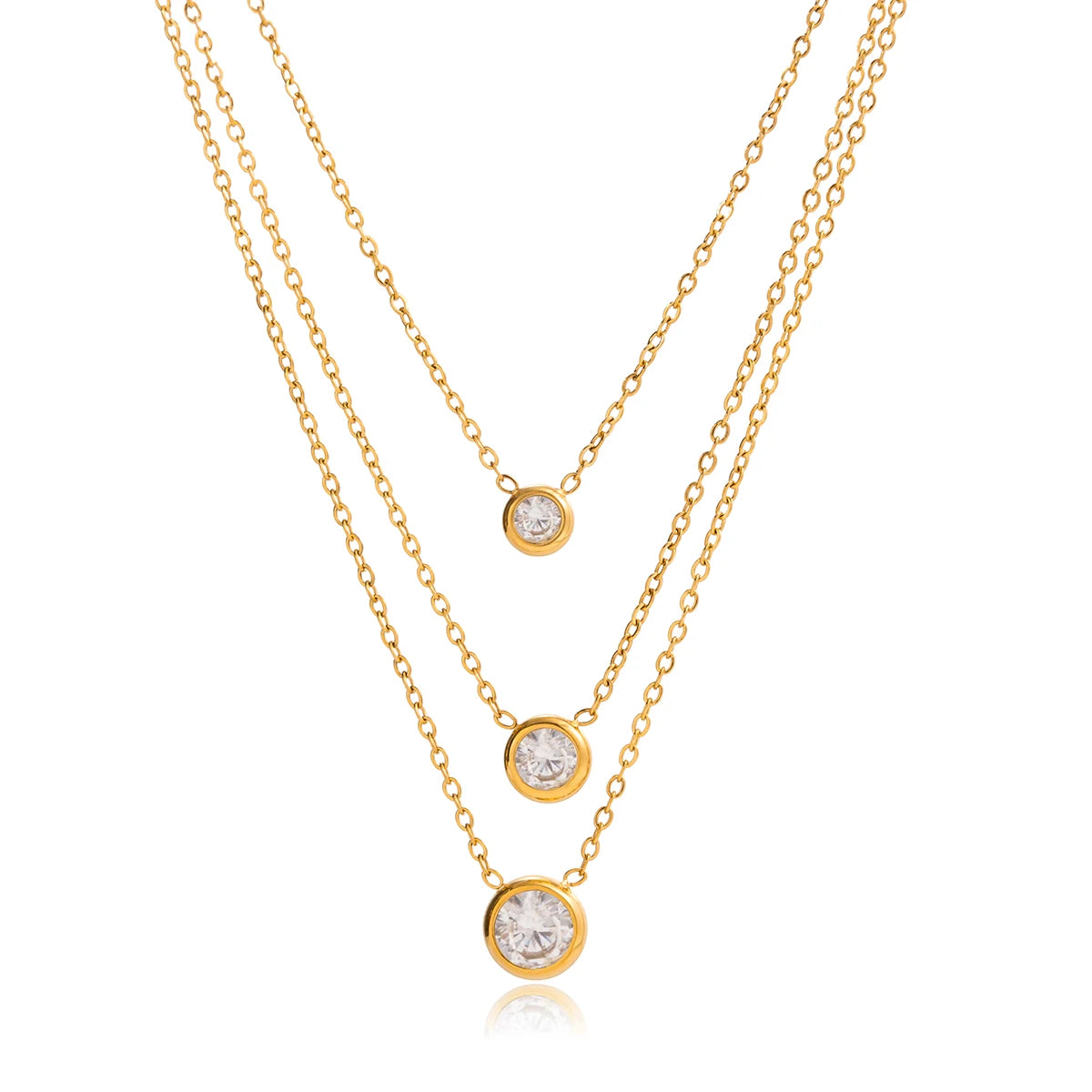 White Zircon Pendant O-Chain Three-Layer Necklace