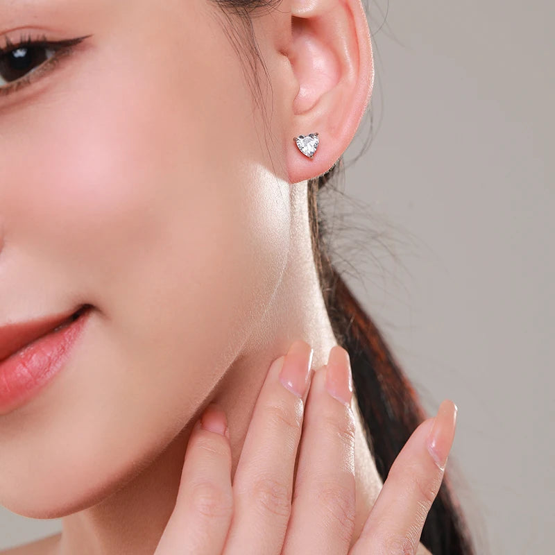 925 Sterling Silver Heart Solitaire Studs - Kimiko