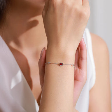 Ailmay Elegant 925 Sterling Silver Red Corundum Zircon Chain Bracelet Women's Simple Valentine's Day Birthday Gift