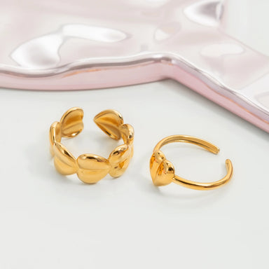 J&D 18K PVD Gold Plate Stainless Steel Rings Waterproof Trendy Sweet Heart-shaped Adjustable Open Ring