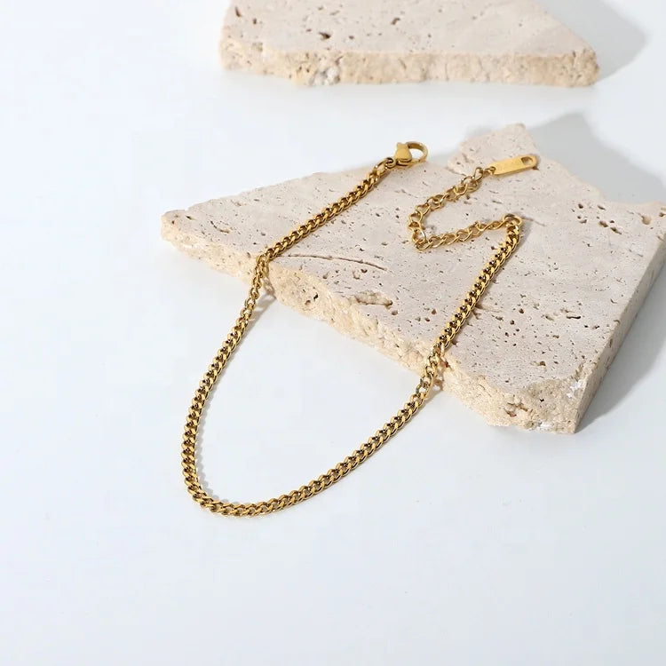 Dainty 3mm 18K Gold Plated Stainless Steel Stacking Miami Cuban Link Chain Feet Anklets for Women