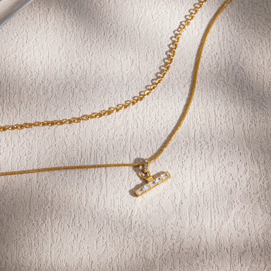 J&D Jewelry Layered Snake Cable Chain Necklace with Rhinestone T Bar Pendant for Women Daily Wear
