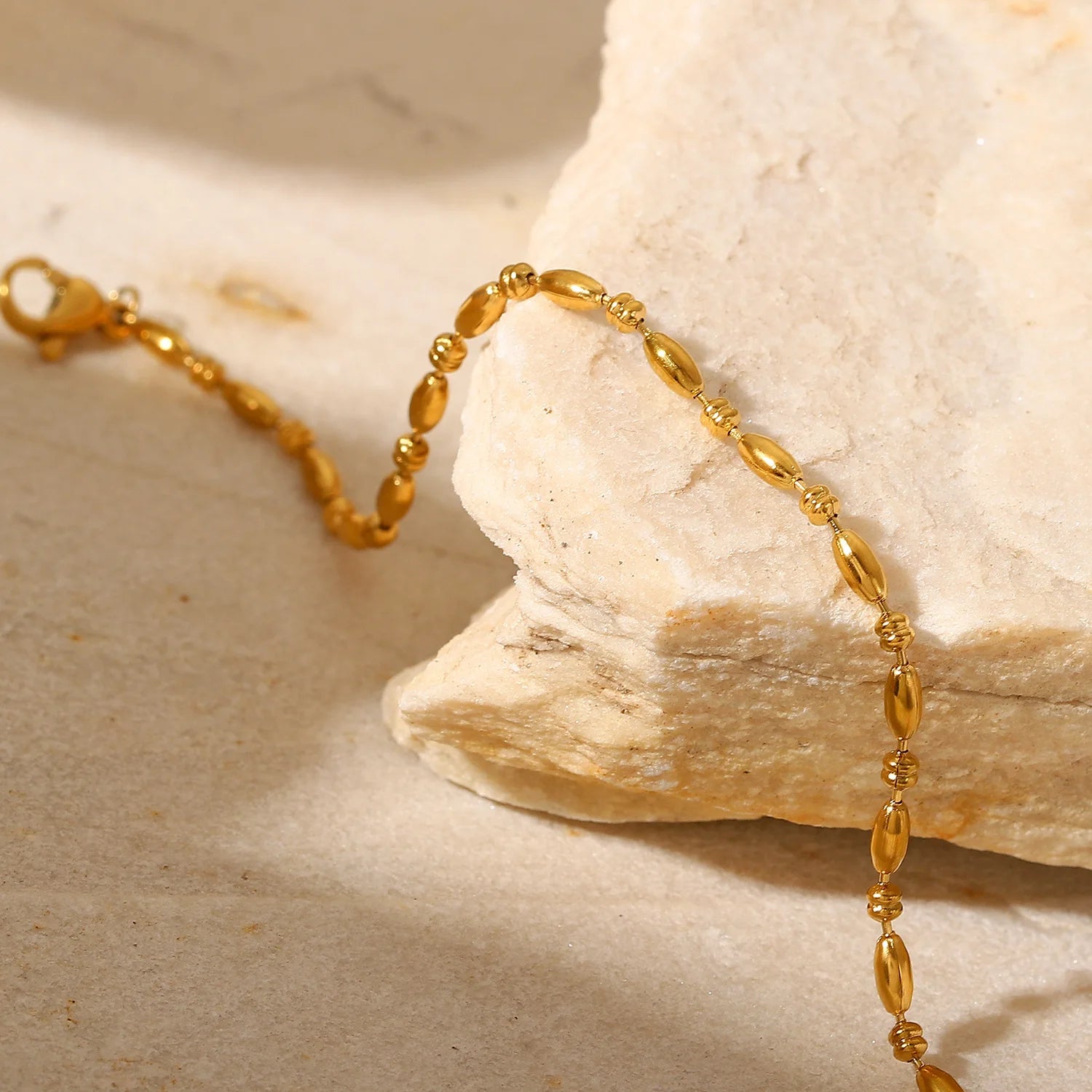 Classic Oval Beads Pure Chain Minimalist Stainless Steel 18K Gold-plated Jewelry Bracelet for Women