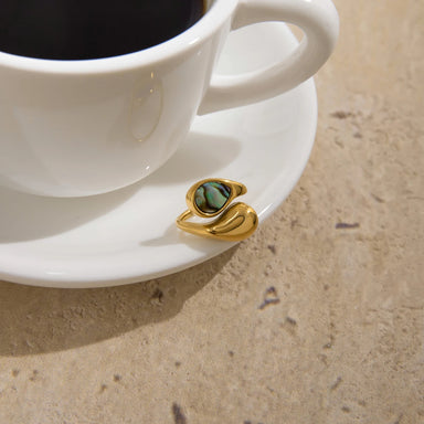 J&D 18K Gold Plated Stainless Steel Water Droplet Asymmetrical Opening Ring Personality Jewelry