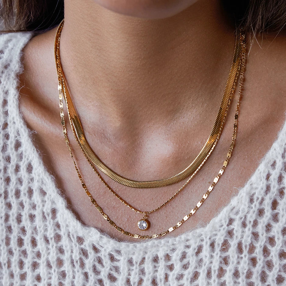 Three Layers Flat Snake Knife Shape String Chain Necklace