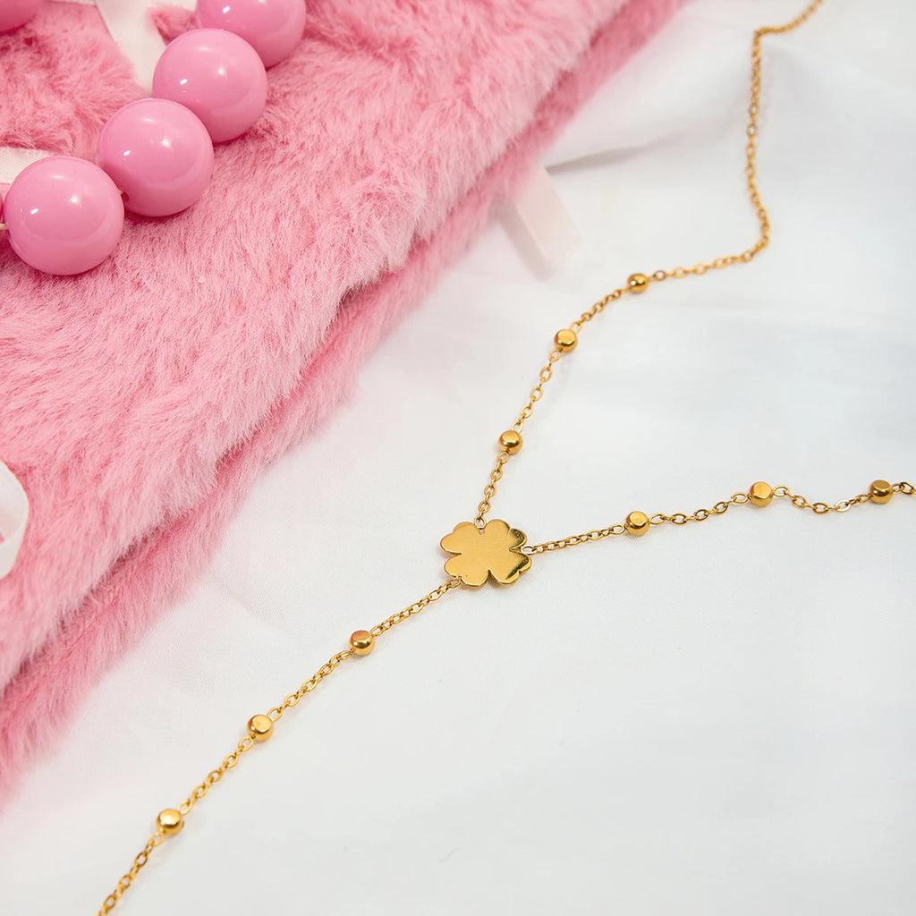 Four-leaf Clover Bead Zircon Y-shaped Necklace