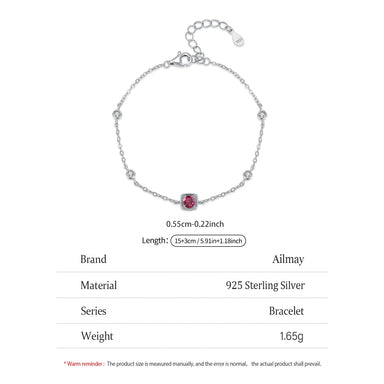 Ailmay Elegant 925 Sterling Silver Red Corundum Zircon Chain Bracelet Women's Simple Valentine's Day Birthday Gift