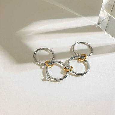 J&D Modern Minimalist 18K Gold Stainless Steel Two Tone Mosaic Multi-finger Zircon Link Rings