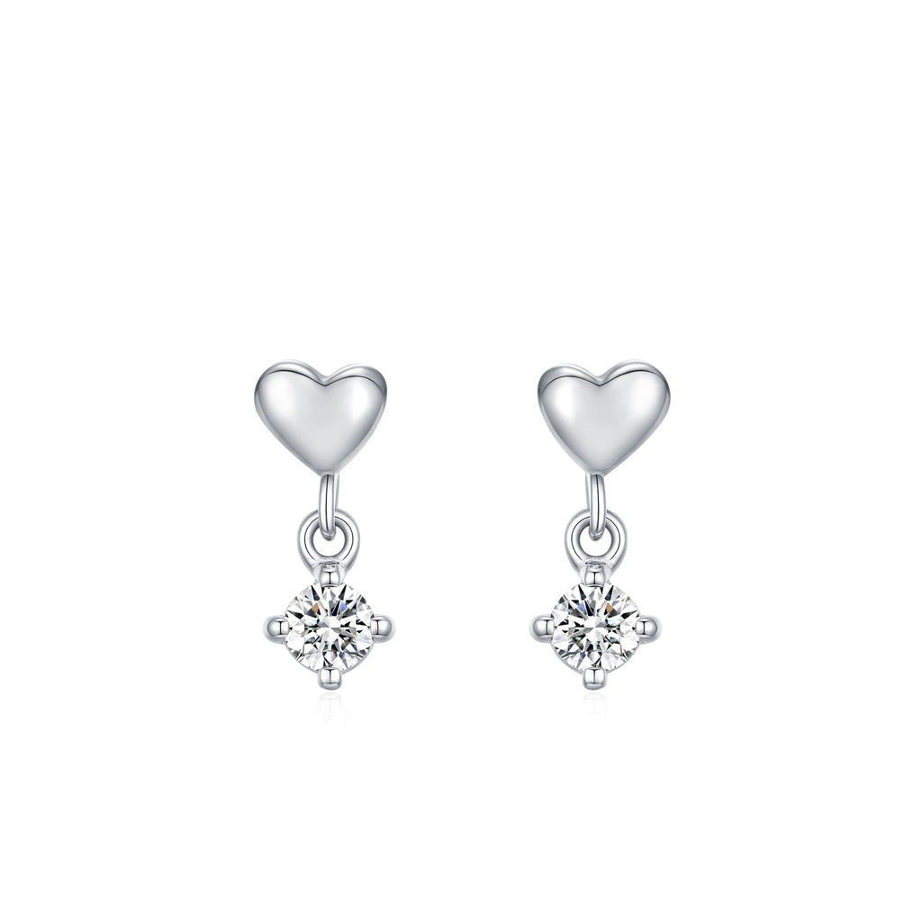 925 Sterling Silver Heart Shining Zircon Drop Earrings
