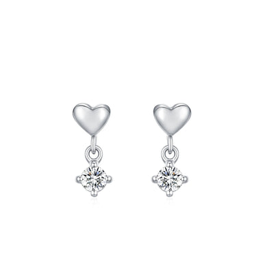 925 Sterling Silver Heart Shining Zircon Drop Earrings