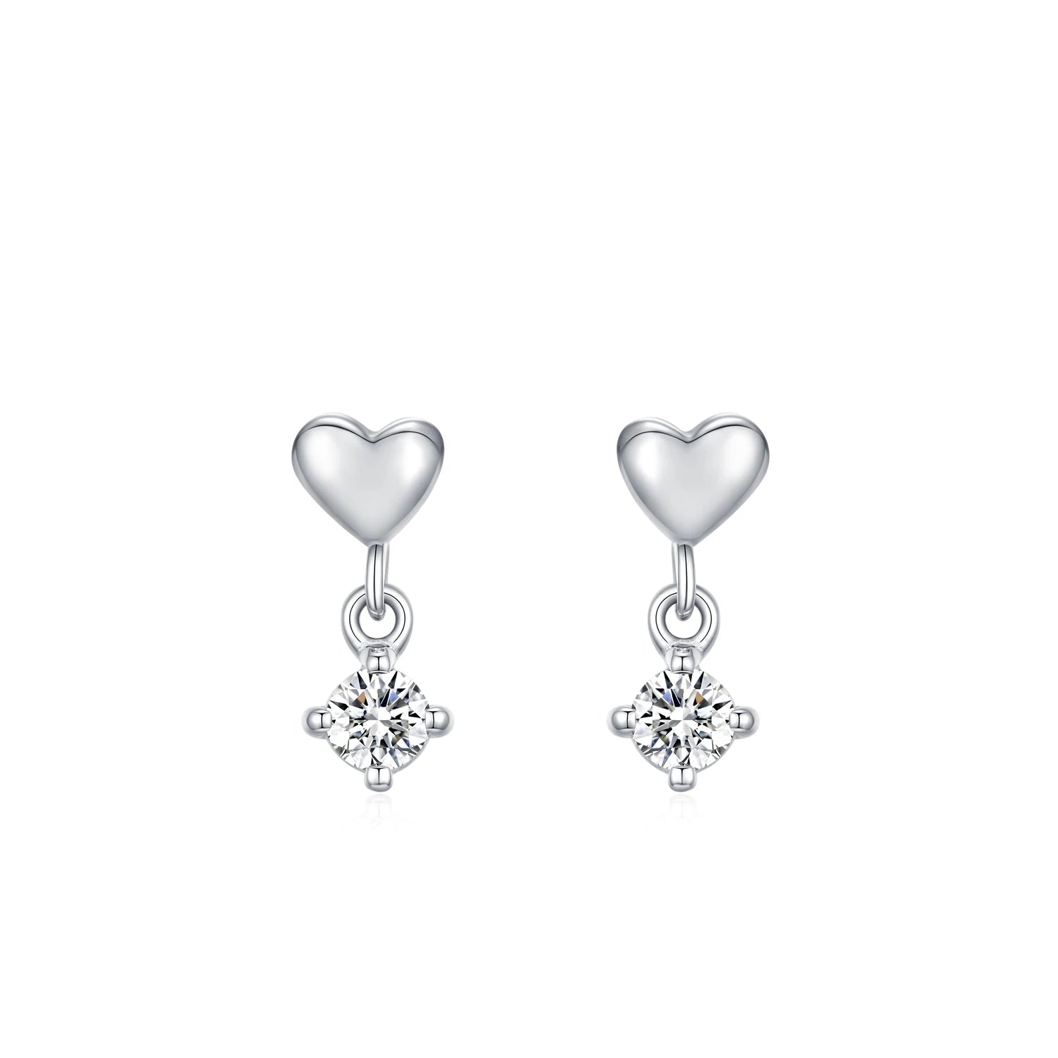 925 Sterling Silver Heart Shining Zircon Drop Earrings