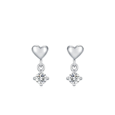 925 Sterling Silver Heart Shining Zircon Drop Earrings