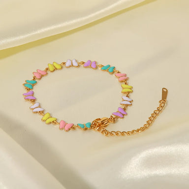 Charm 18k Gold Stainless Steel Dripping Oil Jewelry Gift Colorful Enamel Butterfly Chain Bracelet