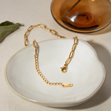 J&D Simple Stainless Steel Anklet Design 18K Gold Plated Paper Clip Chain Anklet for Women