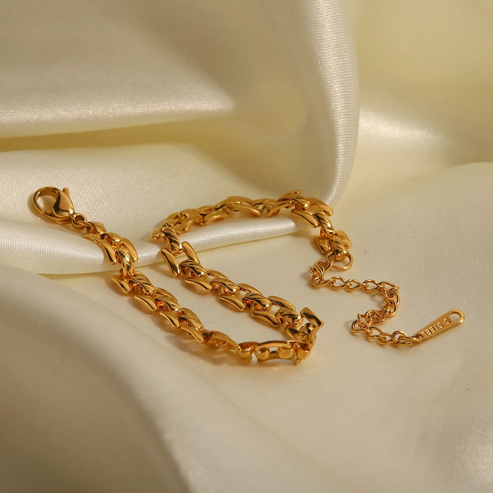 INS 18k Gold Plated Stainless Steel Jewelry Party Gift Geometric Wide Belt Bracelet for Girls