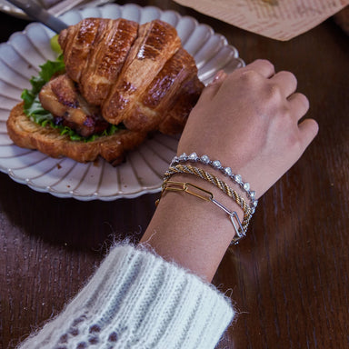 J&D New Arrival  Women's Stainless Steel  Bracelet Two Tone Personalized Beaded Chain Twisted Fried Bracelet
