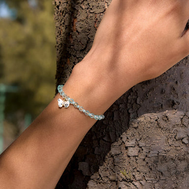J&D Jewelry 18K Gold Plated Stainless Steel Blue Beaded Bracelet with Enamel Butterfly Pendant with Zircon for Women