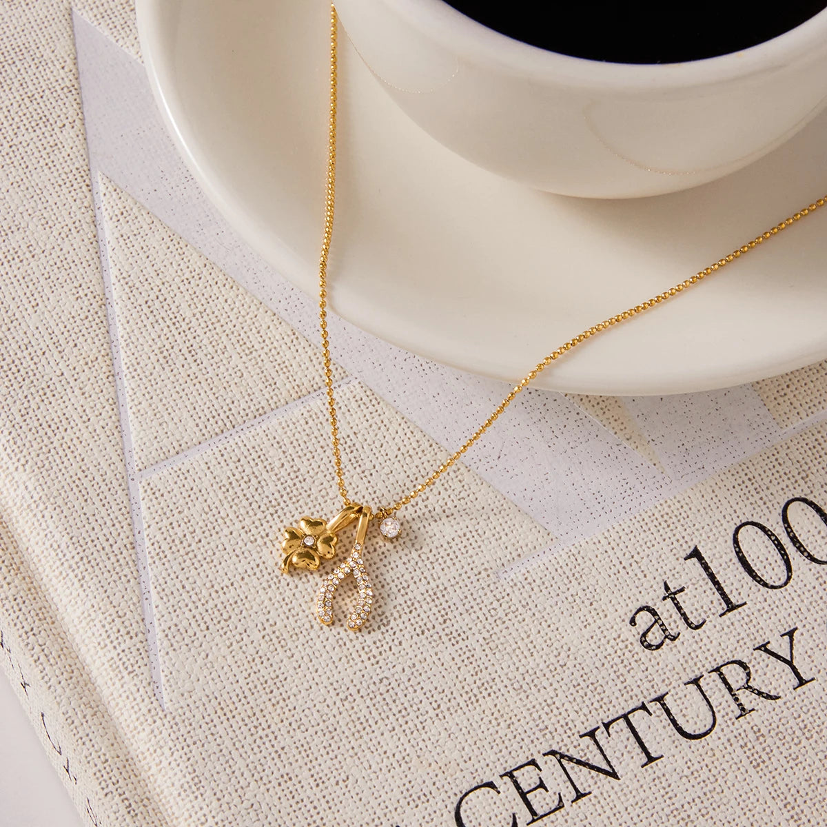 Wishbone Bead Chain Lucky Charms Necklace