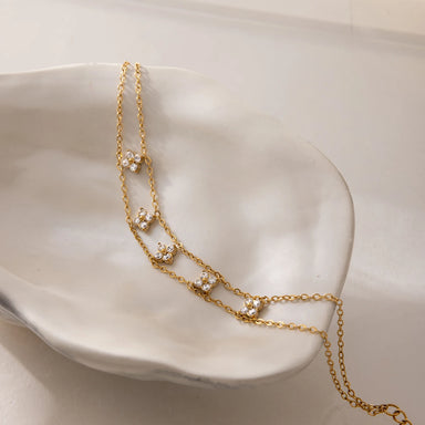 J&D Classic Lucky Leaf Zircon Hand Bracelet 18K Gold Stainless Steel Fashion Zircon Four Leaf  Double Layer Bracelet